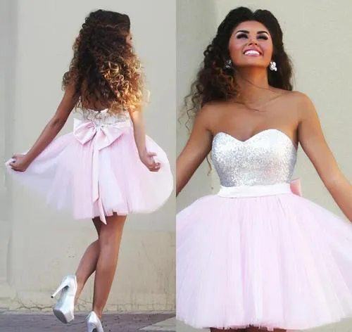 Pink Sparkly Tulle A-line Sweetheart Beaded Graduation Dresses Homecoming Dresses, MH354