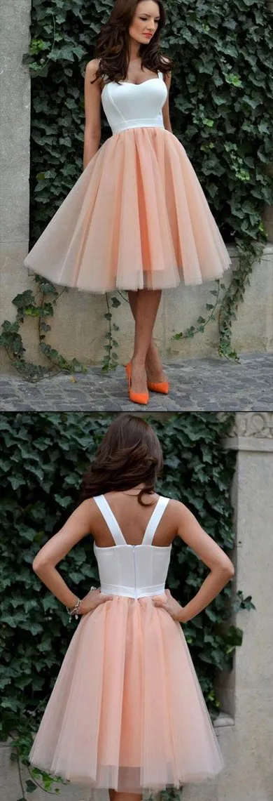 Pink Tulle Knee Length Homecoming Dress, Sweet 16 Dresses For Teens, MH237