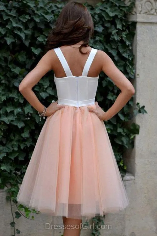 Pink Tulle Knee Length Homecoming Dress, Sweet 16 Dresses For Teens, MH237