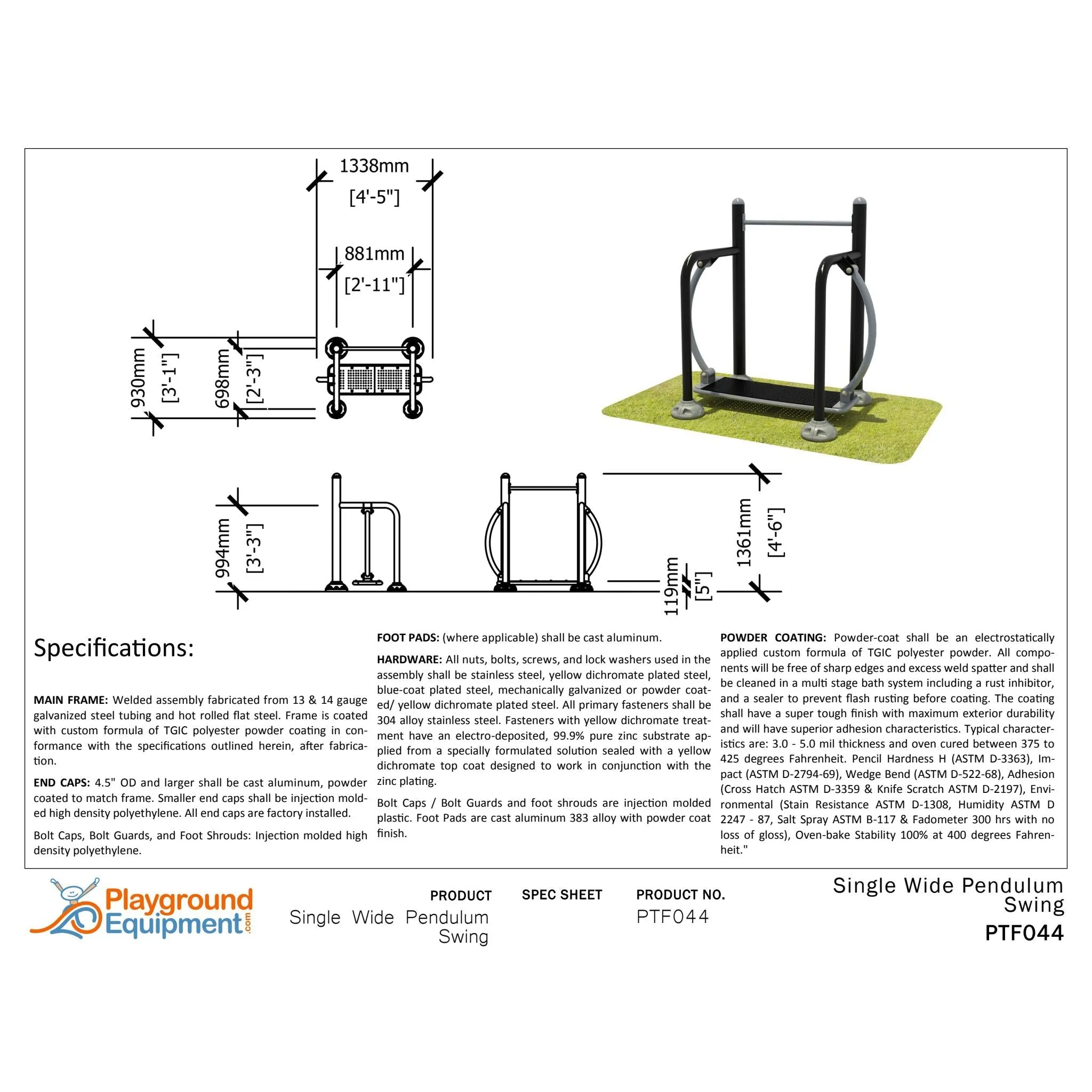 Playground Fitness Single Station Wide Pendulum Swing