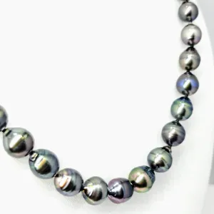 "If It's Not Baroque..." 18" Necklace - Black Tahitian Pearls, Silk, 14K Gold Clasp
