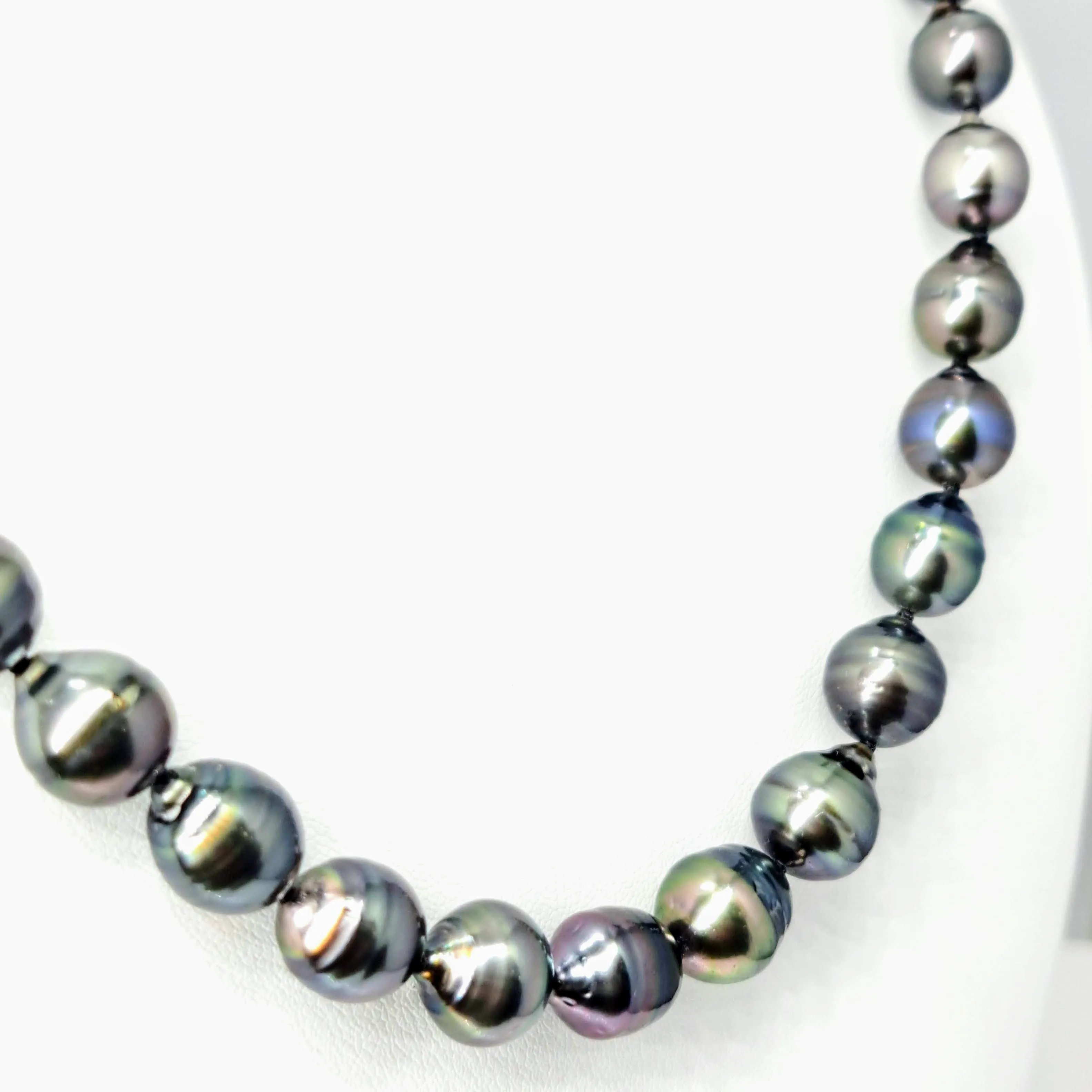"If It's Not Baroque..." 18" Necklace - Black Tahitian Pearls, Silk, 14K Gold Clasp