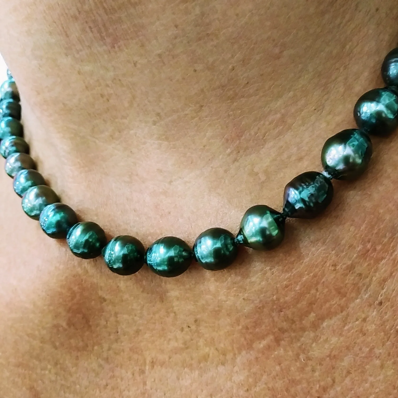 "If It's Not Baroque..." 18" Necklace - Black Tahitian Pearls, Silk, 14K Gold Clasp