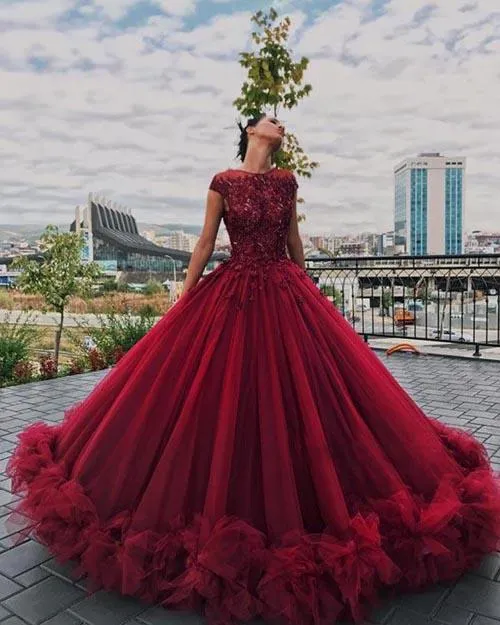 Red Tulle Ball Gown Quinceanera Dresses, Prom Dress With Appliques, MP366