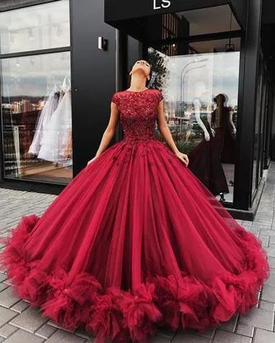 Red Tulle Ball Gown Quinceanera Dresses, Prom Dress With Appliques, MP366
