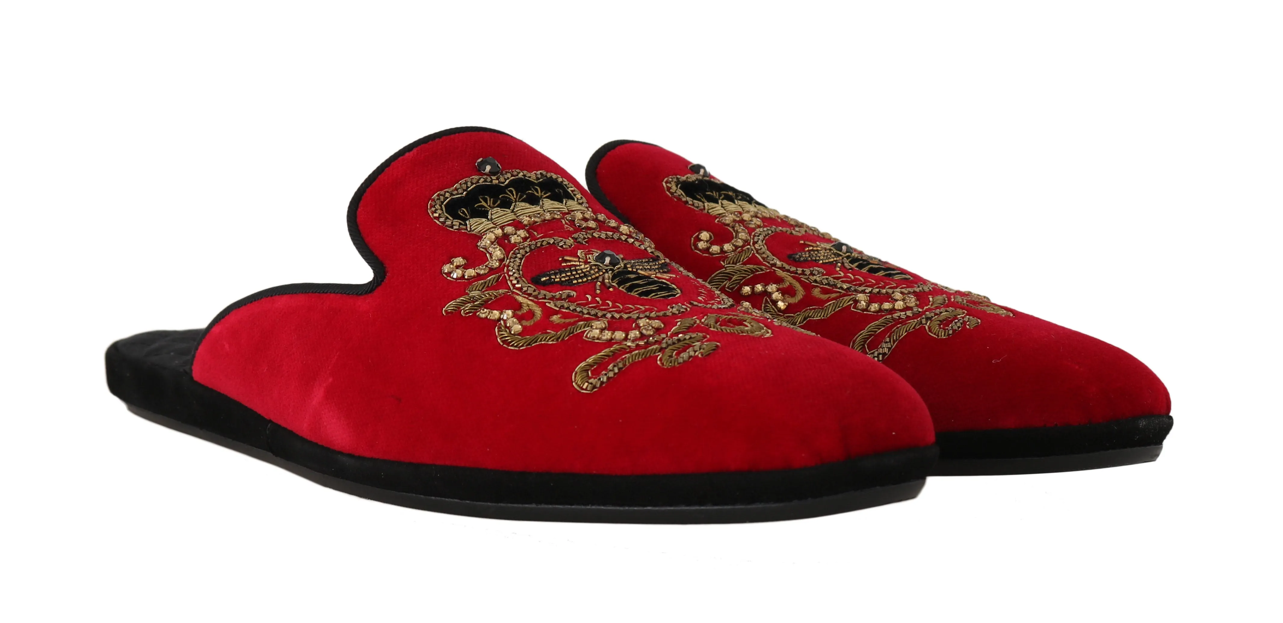 Red Velvet Gold Crown Bee Slippers