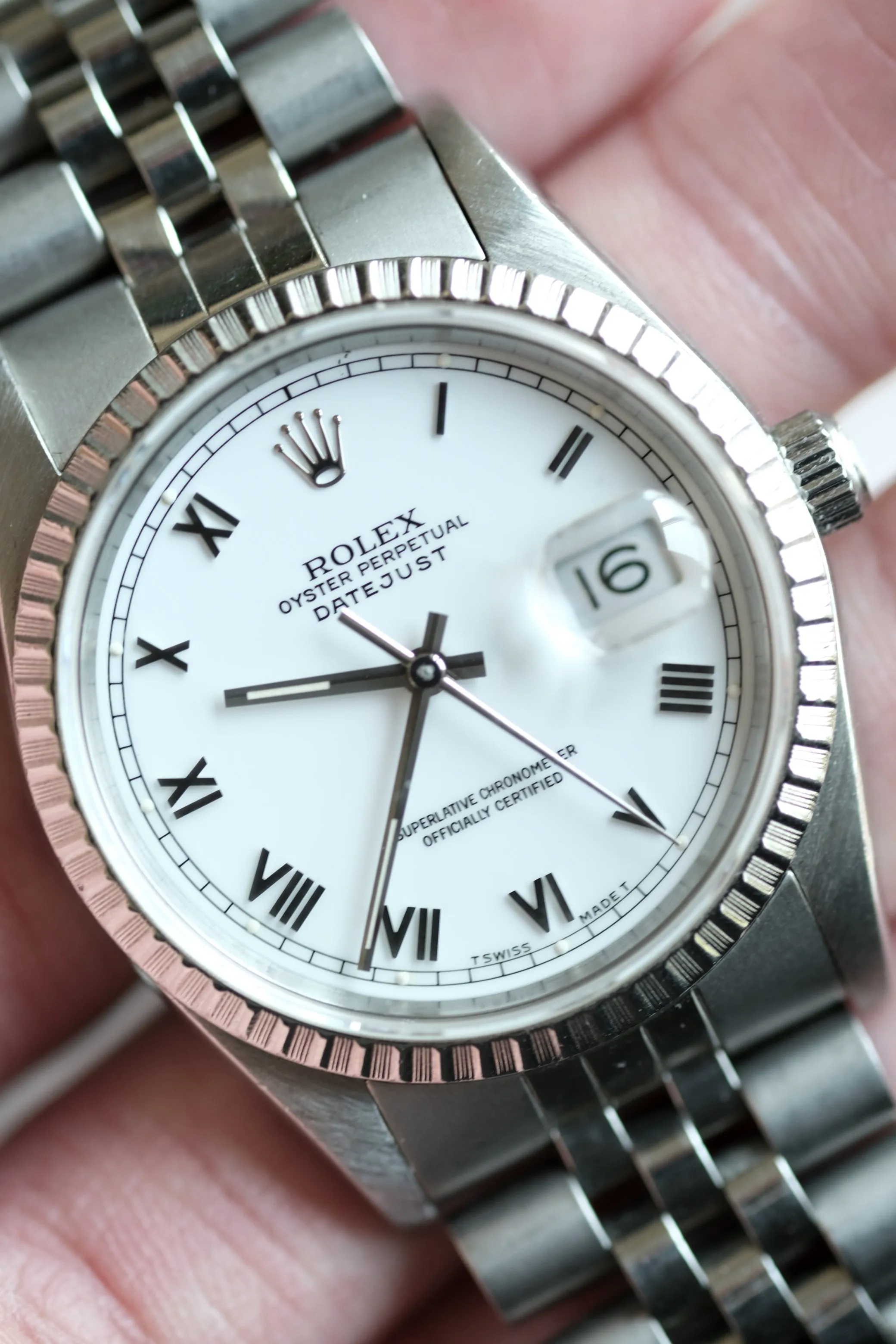 Rolex Datejust 16220 White Roman Dial - 1991