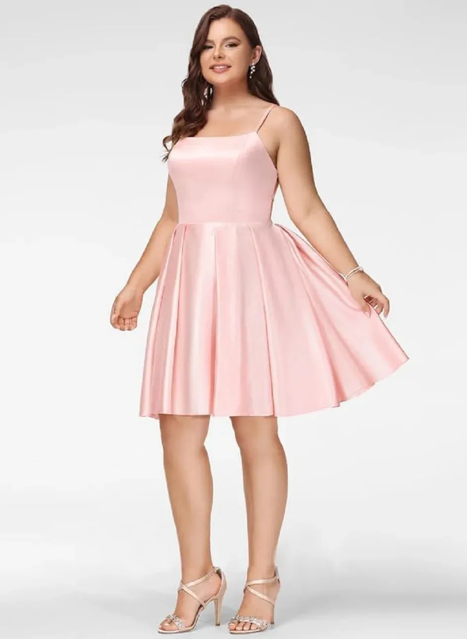 Roycebridal Simple A-line Spaghetti Strap Satin Mini Homecoming Dresses Backless Sleevele Wedding Dress Graduation vestidos coctel elegantes