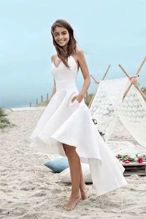 Roycebridal White High Low Sweetheart Spaghetti Straps Simple Beach Wedding Dresses, MW223