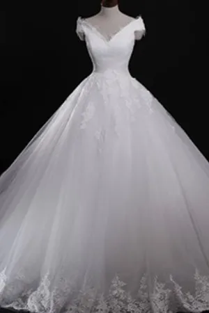 Roycebridal White Lace Classic Style Off Shoulder Lace Up Vantage Wedding Dress, MW186