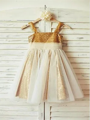 Ruffles Sequins Princess Spaghetti Straps Sleeveless Flower Girl Dresses Floor Length Dress