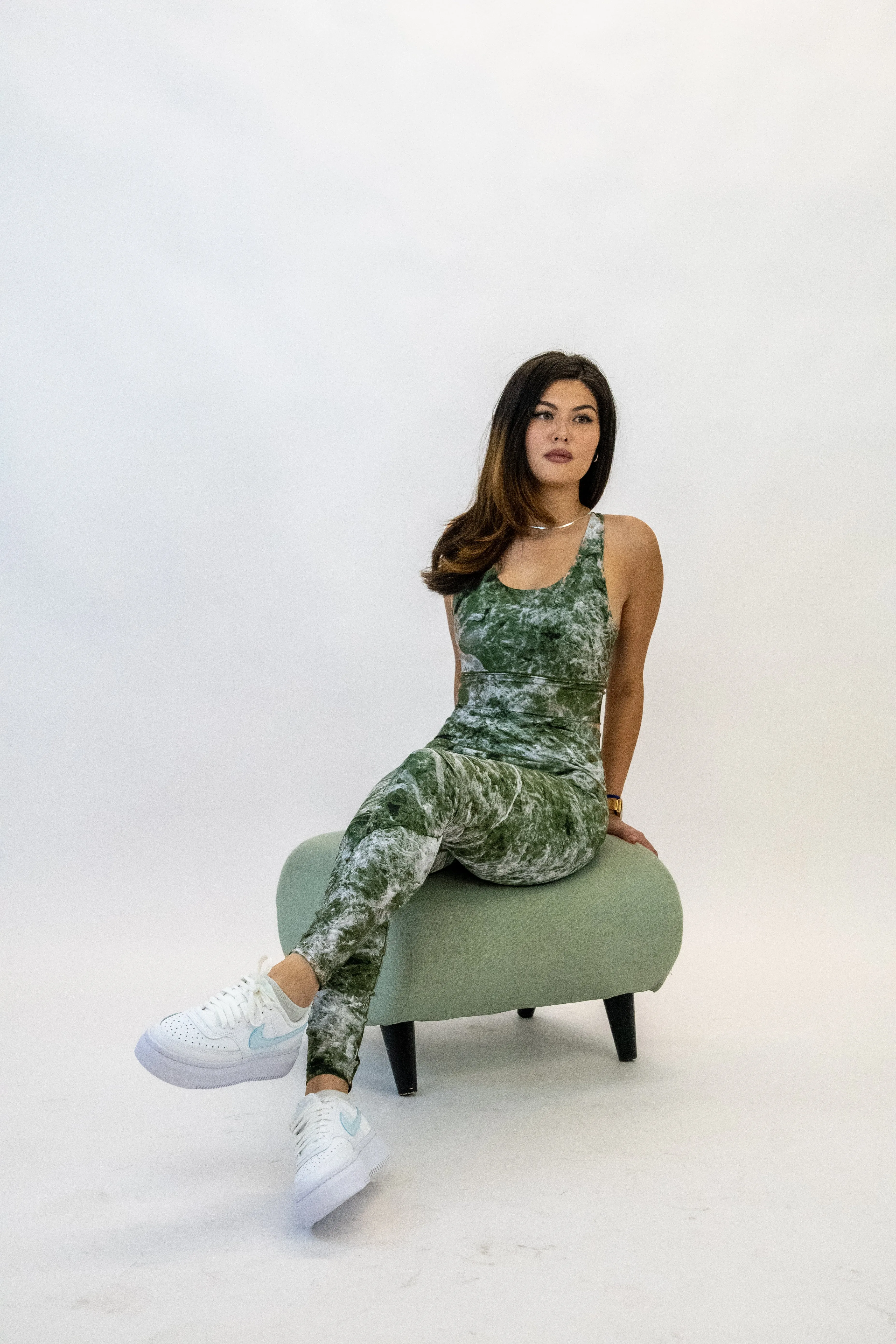 Sage Marble Longline Sports Bra
