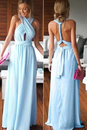Simple Convertible Summer Beach Wedding Party Dress, Blue Long Bridesmaid Dresses, MB110