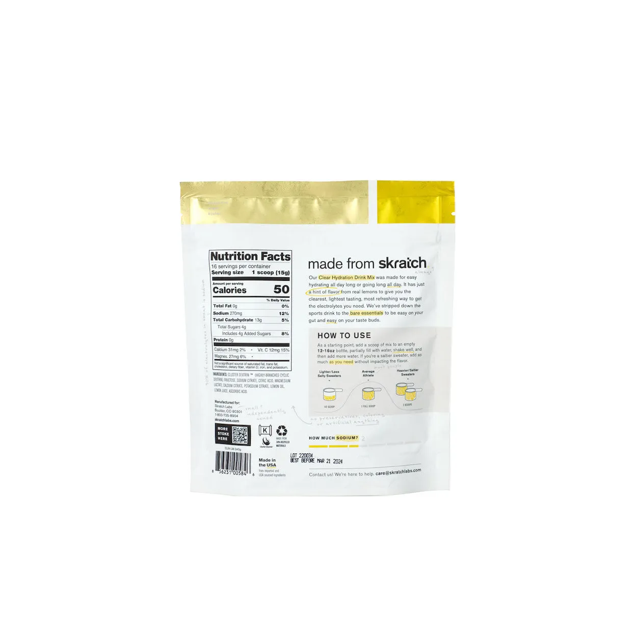 Skratch Labs Clear Hydration Drink Mix - 16 Servings - Hint of Lemon