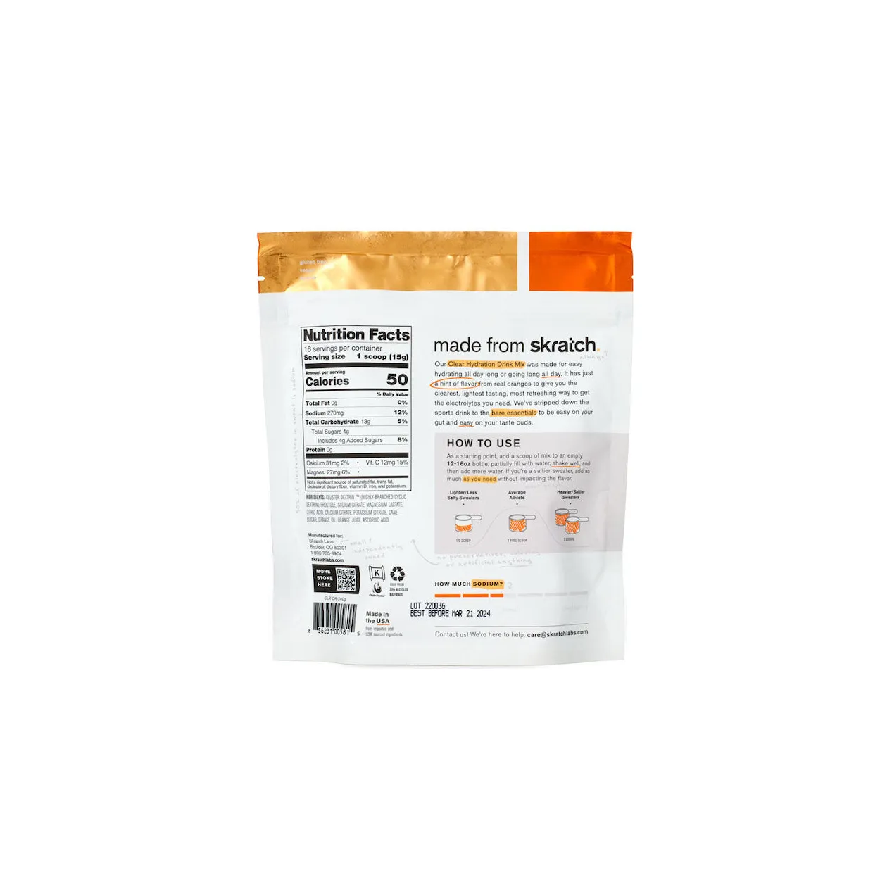 Skratch Labs Clear Hydration Drink Mix - 16 Servings - Hint of Orange