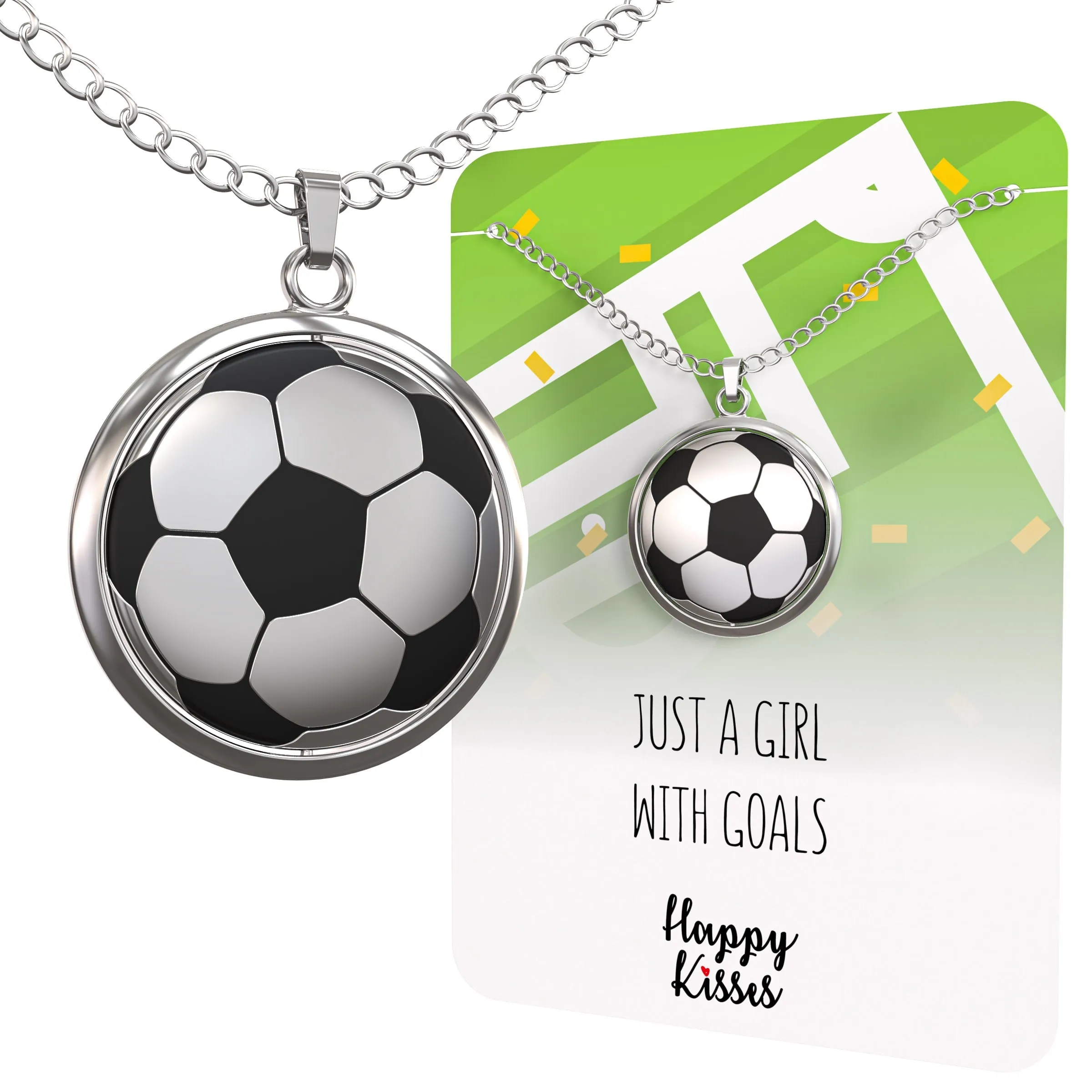 Soccer Ball Spinner Necklace for Soccer-Loving Girls | ⚽ “Just A Girl With Goals” Pendant | Gift for Soccer Moms and Players (IN BOX WITH CARD)