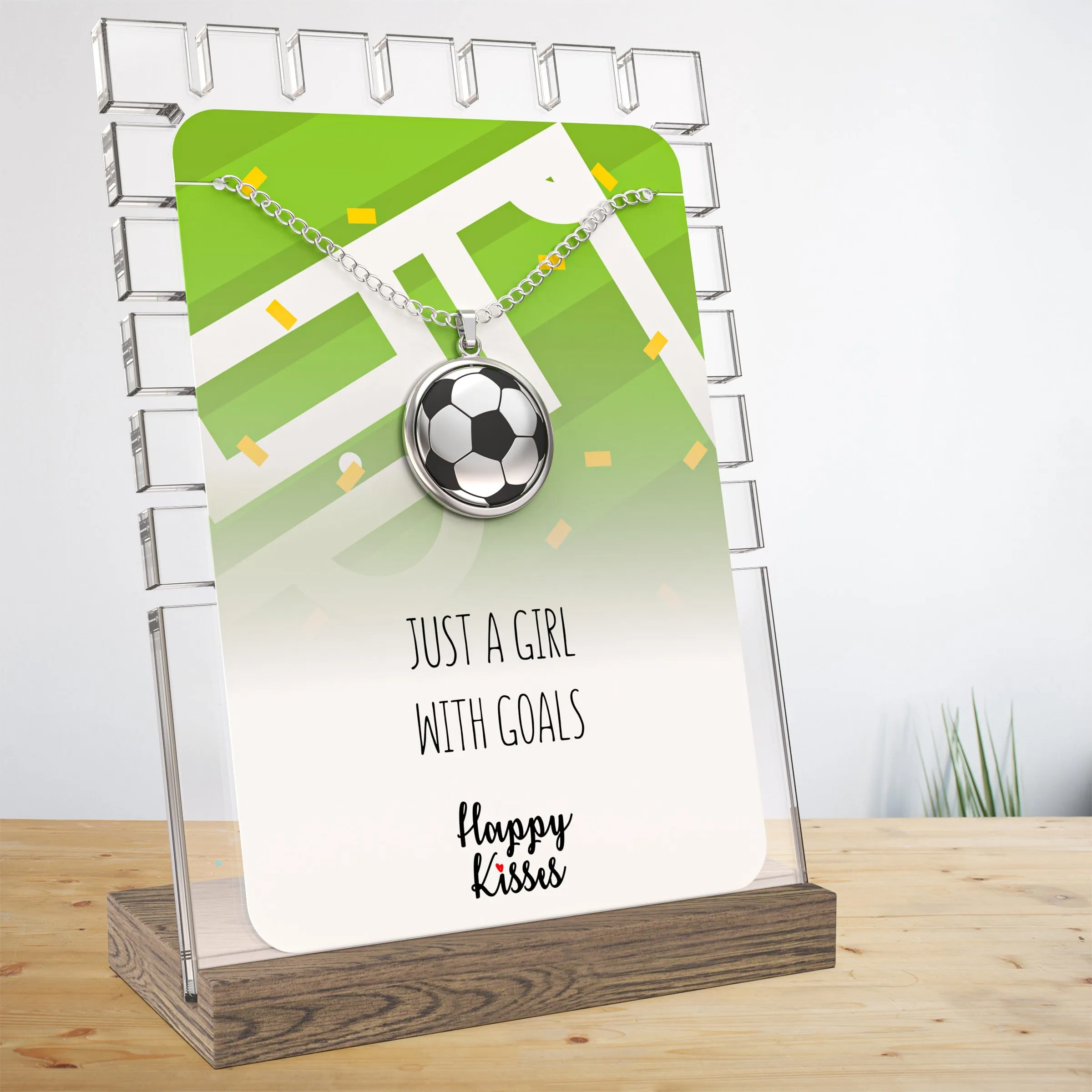 Soccer Ball Spinner Necklace for Soccer-Loving Girls | ⚽ “Just A Girl With Goals” Pendant | Gift for Soccer Moms and Players (IN BOX WITH CARD)