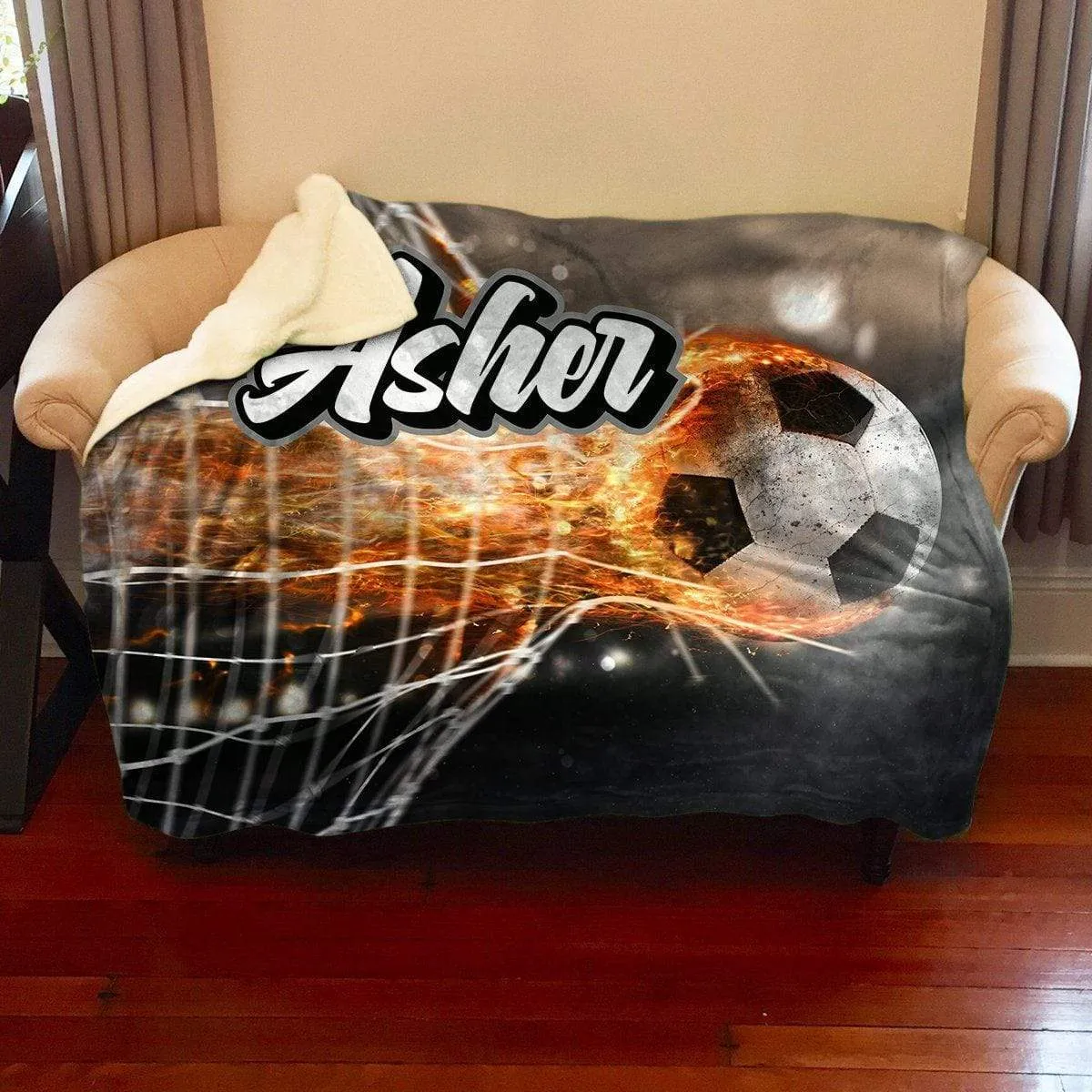 Soccer Fire Personalized Blankets