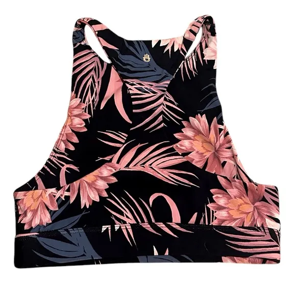 Spiritual Gangster Varsity Crop High Neck Tropical Sports Bra, Small