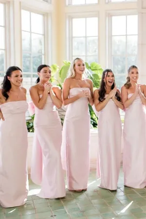 Strapless Satin Pink Long Bridesmaid Dress with Big Bow TY0038