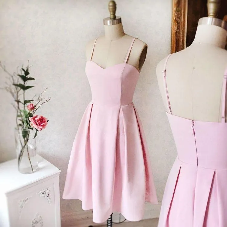 Sweetheart Neck Short Pink Prom Dresses Satin Homecoming Dresses HD0114