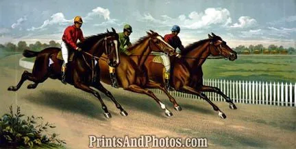 Three Men HORSE RACING  3649