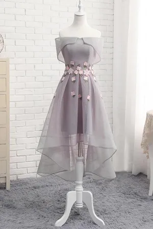 Tulle Off Shoulder High Low A-line Homecoming Dress with Flowers, MH191