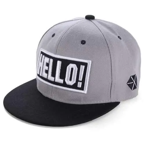 Unisex Letter Hello Embroidery Baseball Cap Adjustable Hipster Outdooors Flat Hip-hop Hats