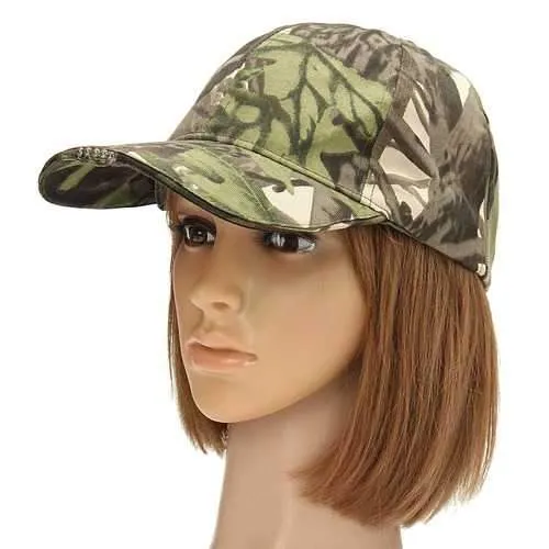 Unisex Sports LED Hat with 5LED Torch for Fishing Walking Running Camo Baseball Cap