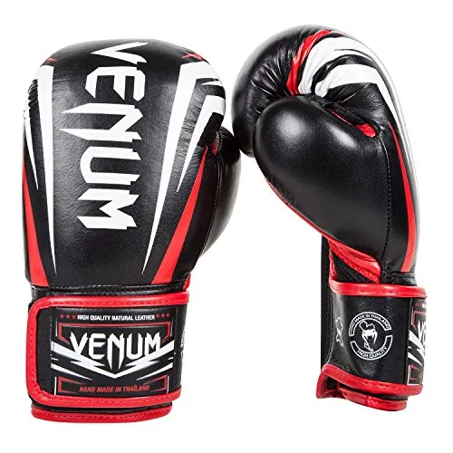 Venum "Sharp Boxing Gloves Nappa Leather, Black/Ice/Red, 16-Ounce