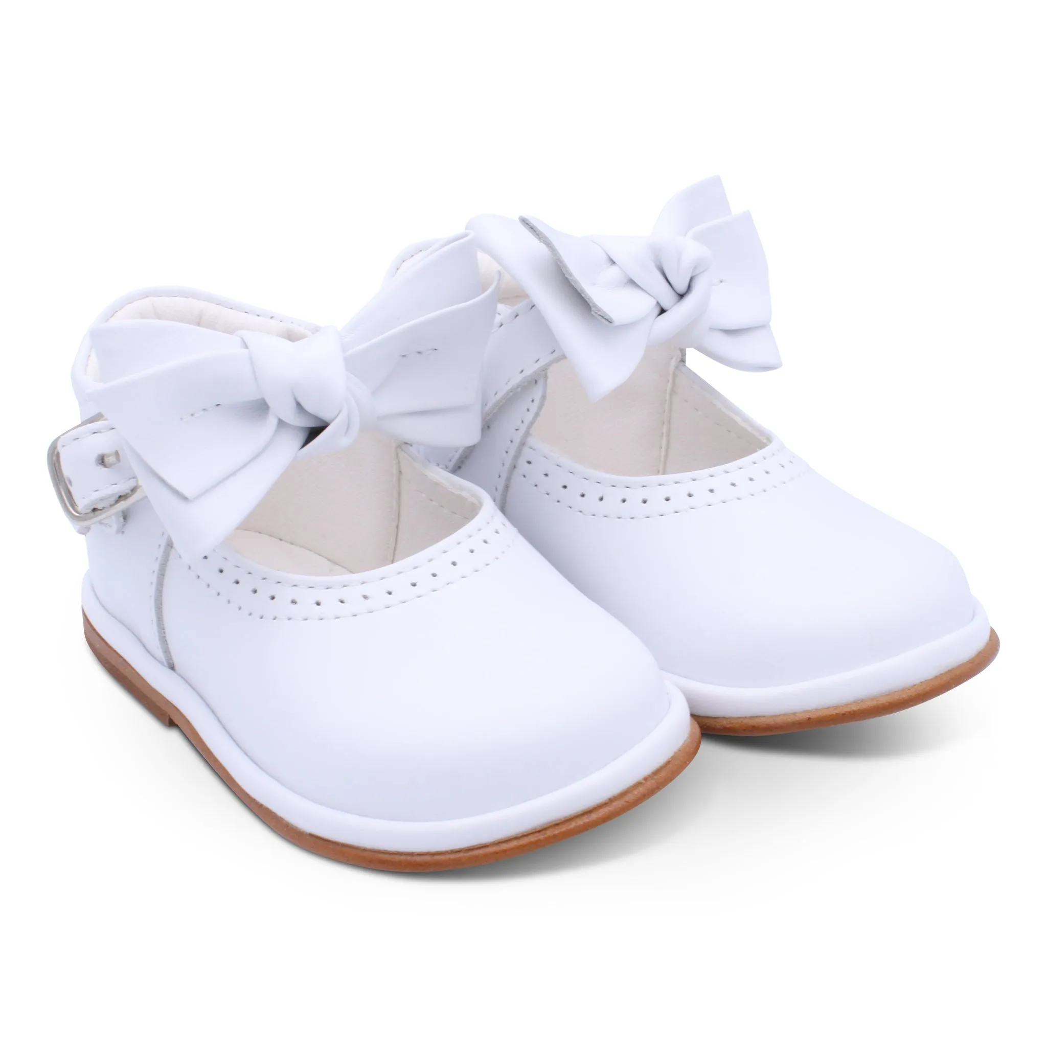 'Vitoria' Girls White Leather Bar Shoes