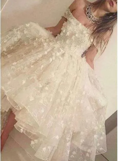 White A-line Ruffles Off-the-shoulder Homecoming Dresses, Short Prom Dress, MH313