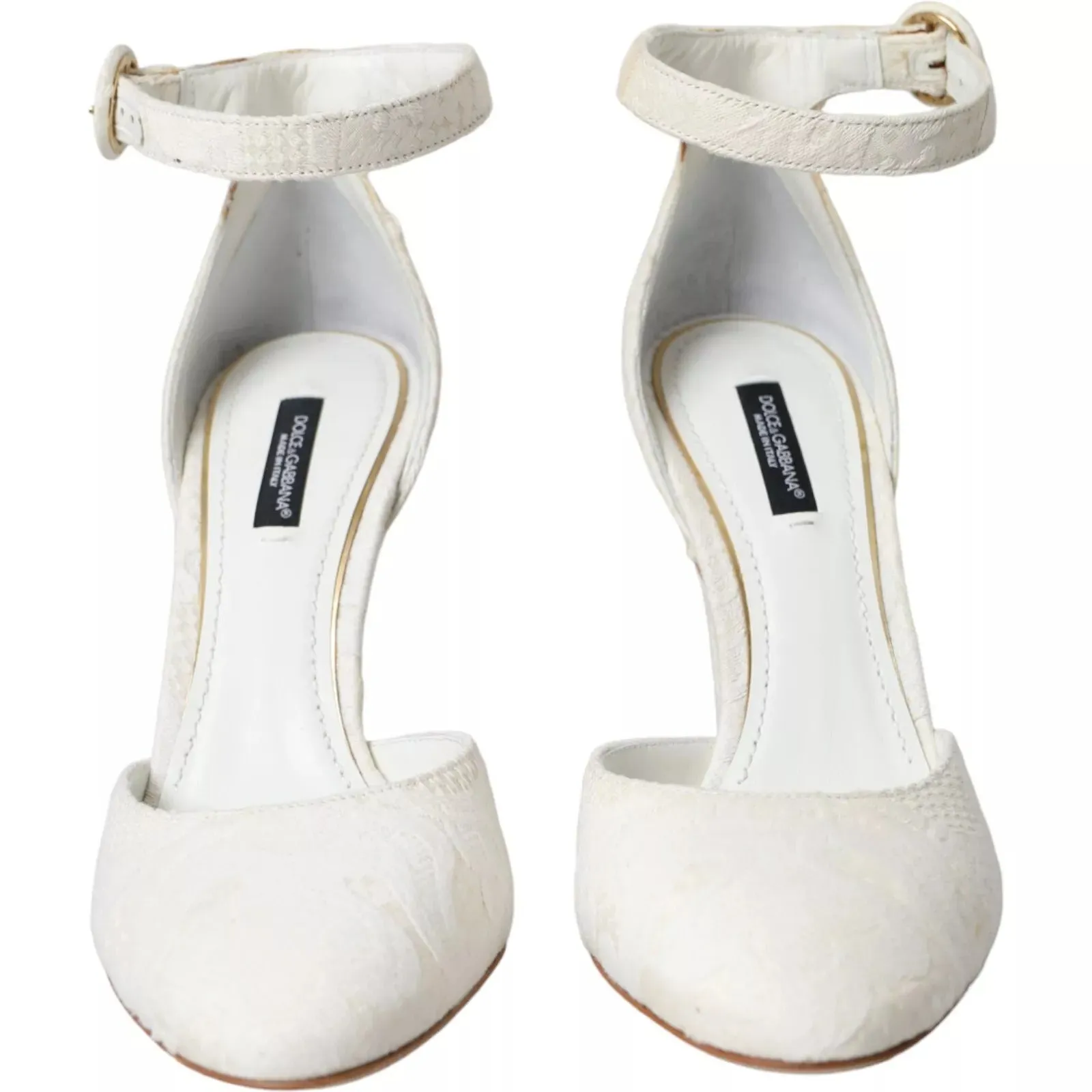 White Floral Jacquard Mary Janes Heels Pumps Shoes