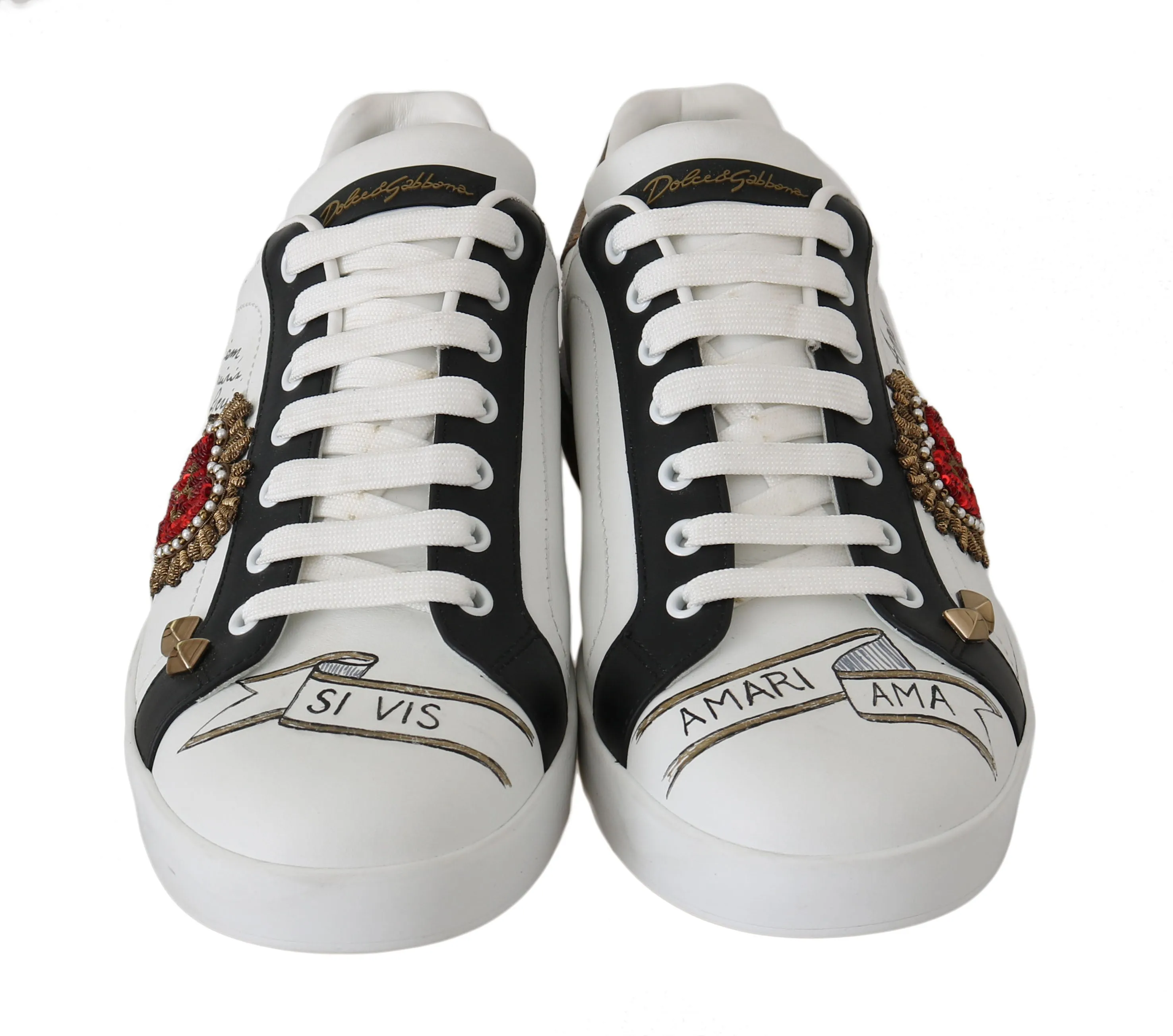 White Leather Heart San Michele Sneakers