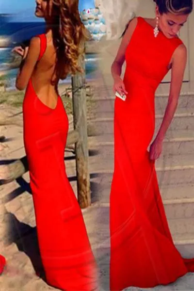 White Open Back mermaid High Neck Long Sheath Prom Dresses Evening Dress, MP282