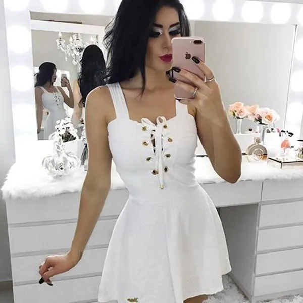 White Satin A-Line Square Neck Simple Short Prom Dress, Homecoming Dresses, MH386