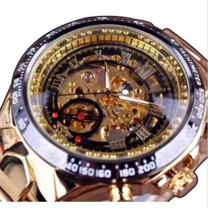 WINNER Fashion Shining Roman Numerals Mechanical Watch Luxury Golden Men Automatic Watch