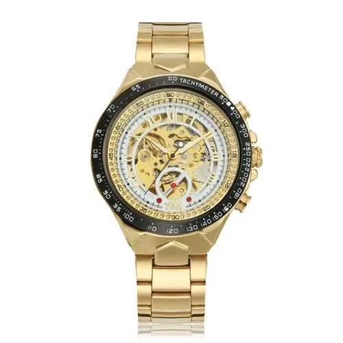 WINNER Fashion Shining Roman Numerals Mechanical Watch Luxury Golden Men Automatic Watch