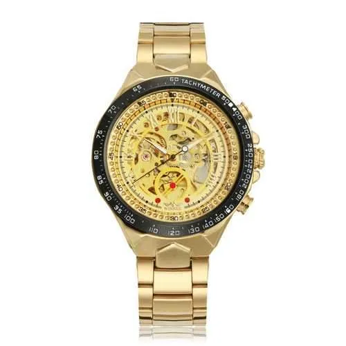 WINNER Fashion Shining Roman Numerals Mechanical Watch Luxury Golden Men Automatic Watch