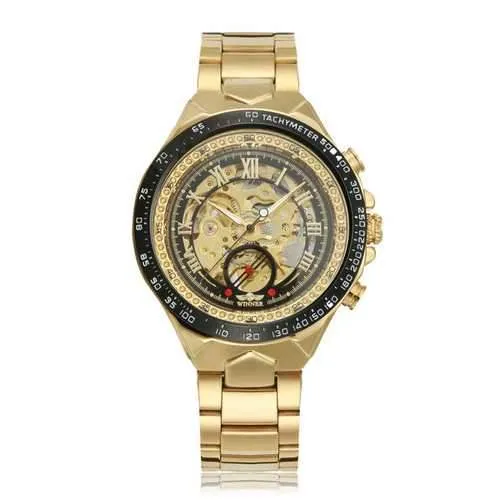 WINNER Fashion Shining Roman Numerals Mechanical Watch Luxury Golden Men Automatic Watch