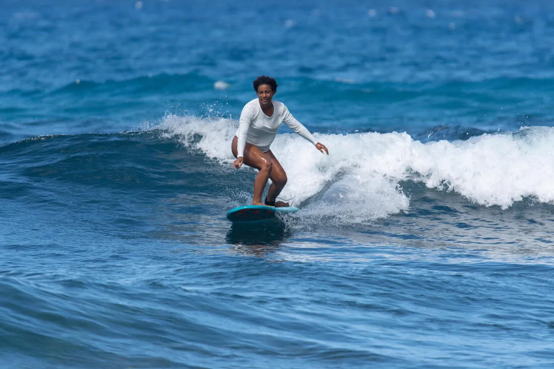 WOMEN’S SURFING LONG-SLEEVED UV-RESISTANT T-SHIRT MALOU GREIGE (UNDYED)
