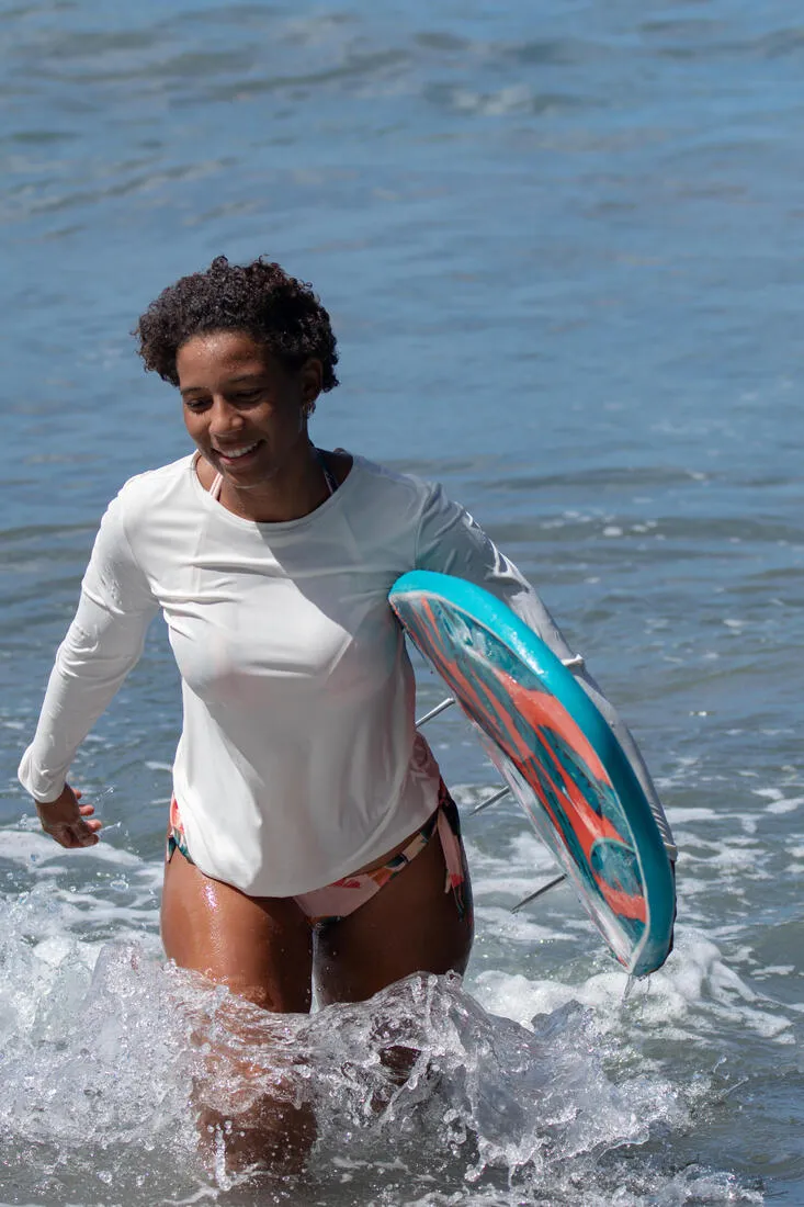 WOMEN’S SURFING LONG-SLEEVED UV-RESISTANT T-SHIRT MALOU GREIGE (UNDYED)