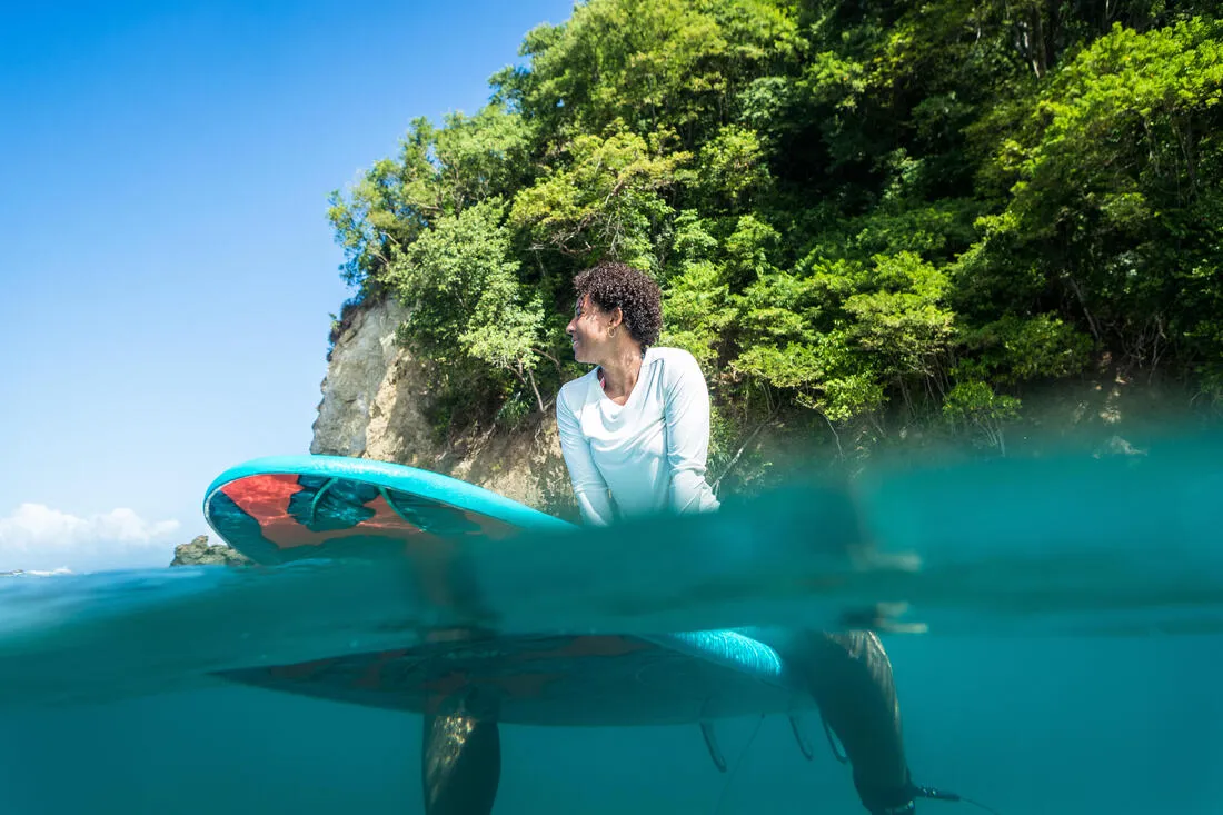WOMEN’S SURFING LONG-SLEEVED UV-RESISTANT T-SHIRT MALOU GREIGE (UNDYED)