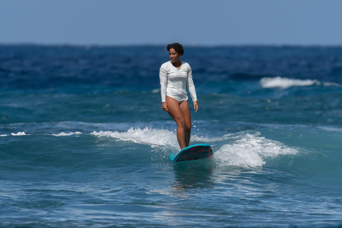 WOMEN’S SURFING LONG-SLEEVED UV-RESISTANT T-SHIRT MALOU GREIGE (UNDYED)