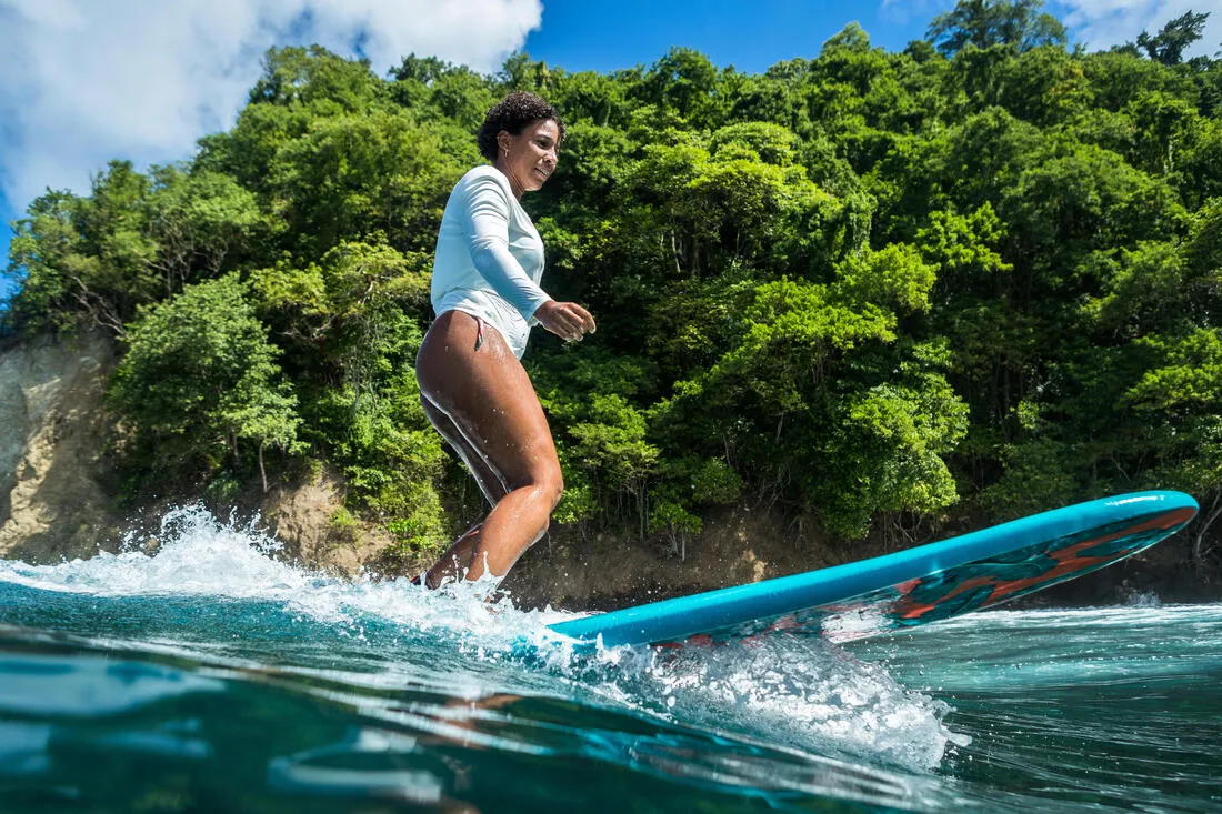 WOMEN’S SURFING LONG-SLEEVED UV-RESISTANT T-SHIRT MALOU GREIGE (UNDYED)