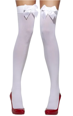 Womens White Bow Stockings