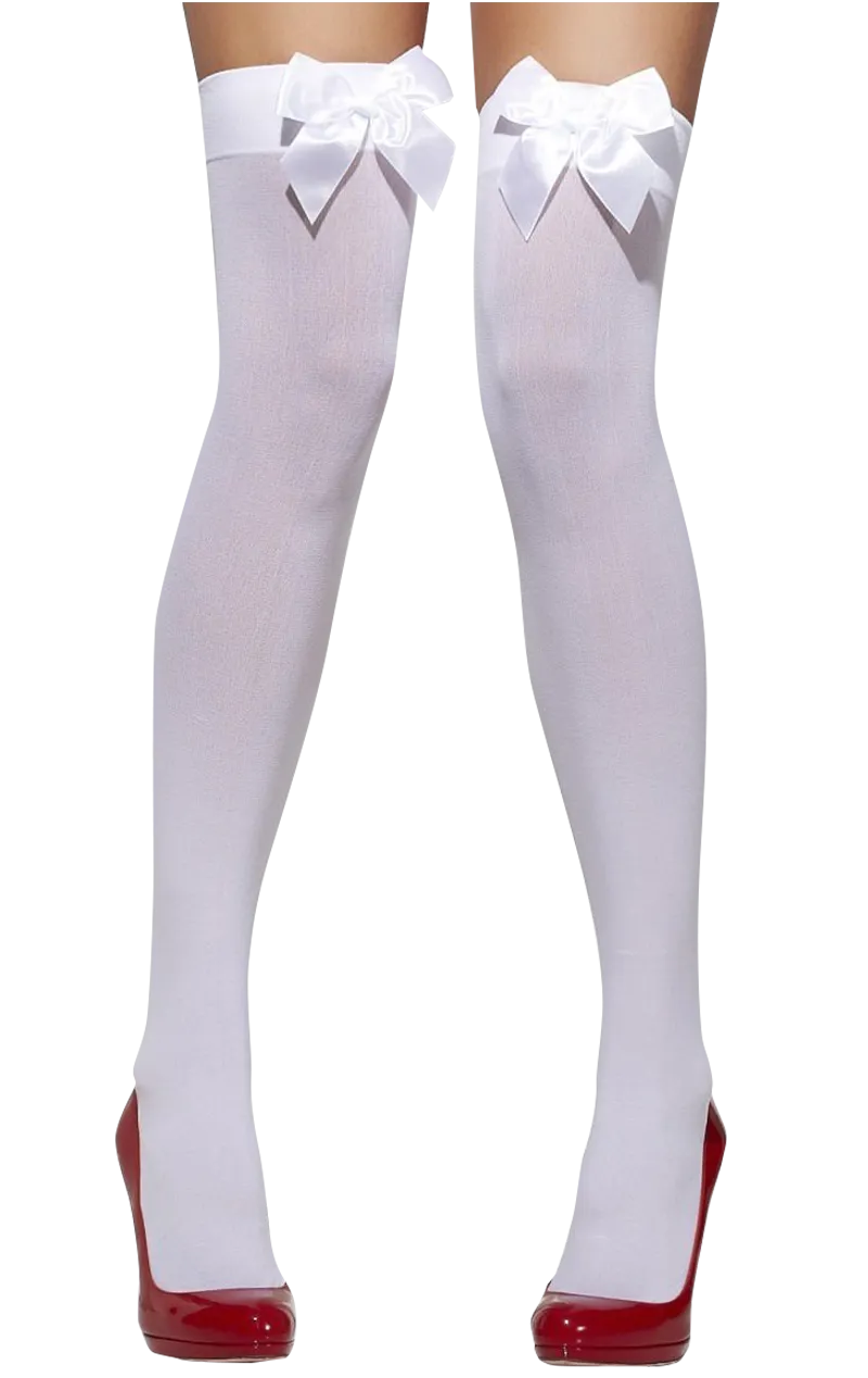 Womens White Bow Stockings