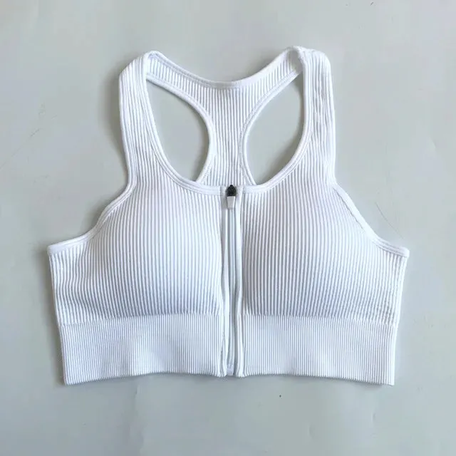 Zipper Seamless High Support Sports Bra for Women - Fitness Crop Top