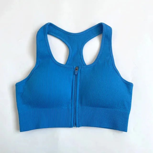 Zipper Seamless High Support Sports Bra for Women - Fitness Crop Top