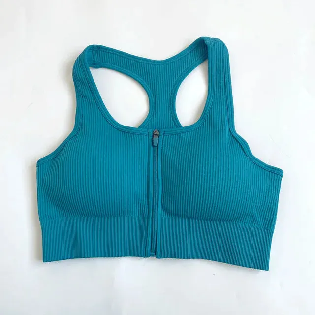 Zipper Seamless High Support Sports Bra for Women - Fitness Crop Top